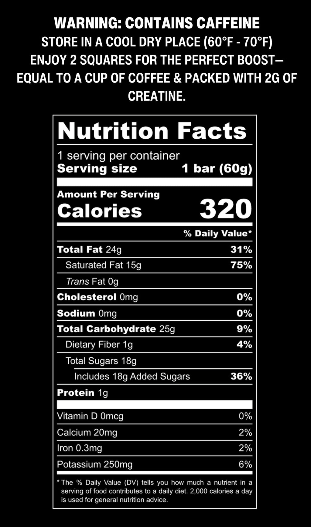 Swole Bar Dark Knight Nutrition Facts panel and caffeine warning