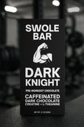 Swole Bar Dark Knight pre-workout chocolate bar in a gym